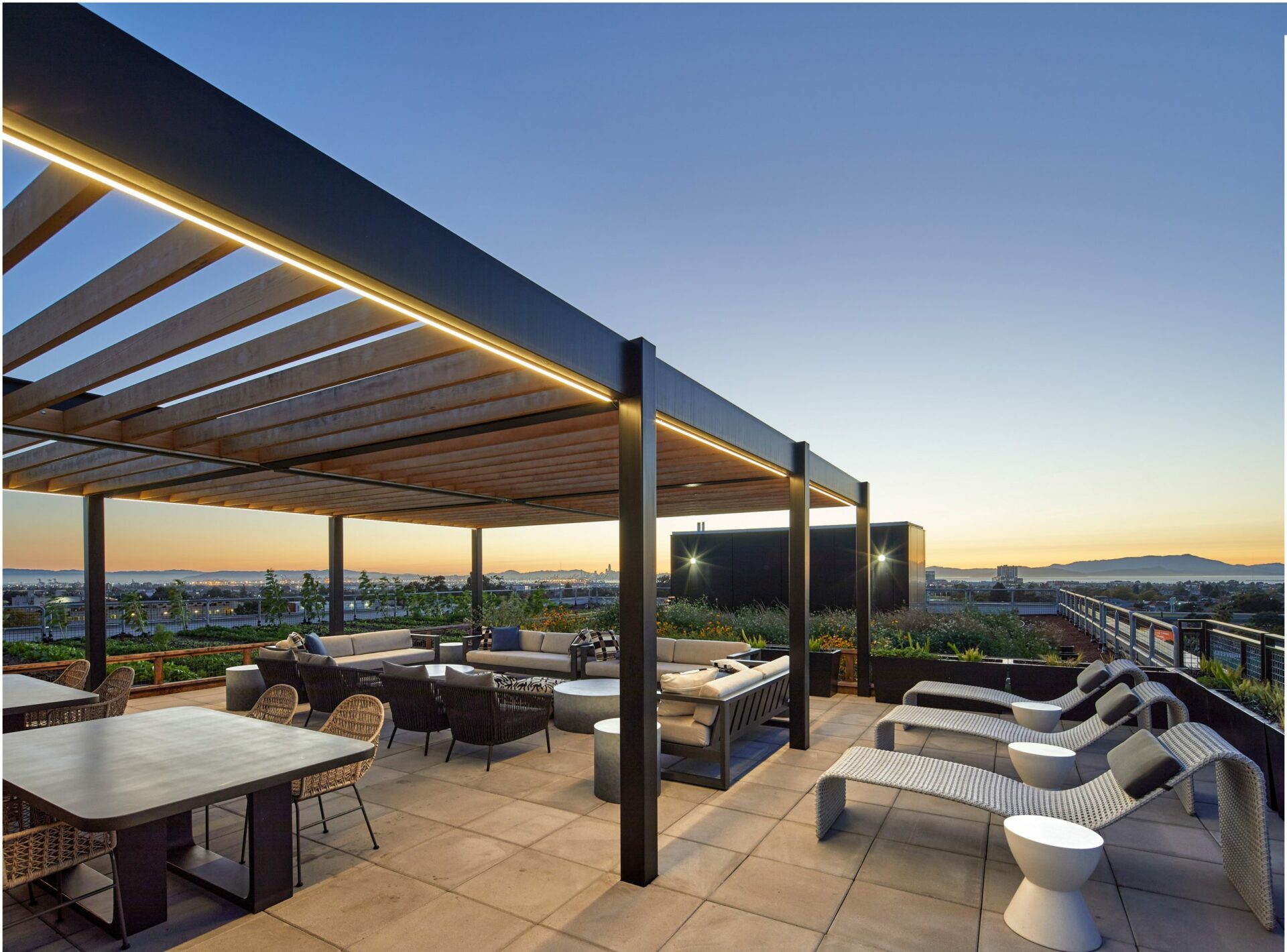 the logan rooftop seating area